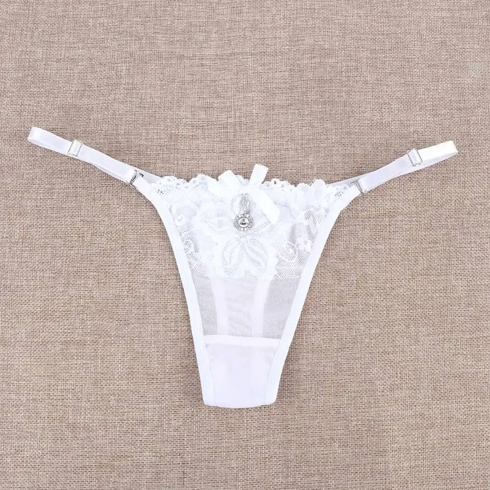 Women's Sexy Lace Thong Panties with Pearl Pendant, Adjustable G-String T-Back Briefs, Comfortable Embroidery Lingerie for Ladies showcase 11