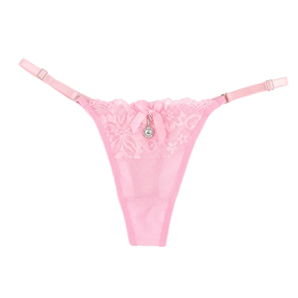 Women's Sexy Lace Thong Panties with Pearl Pendant, Adjustable G-String T-Back Briefs, Comfortable Embroidery Lingerie for Ladies showcase 9
