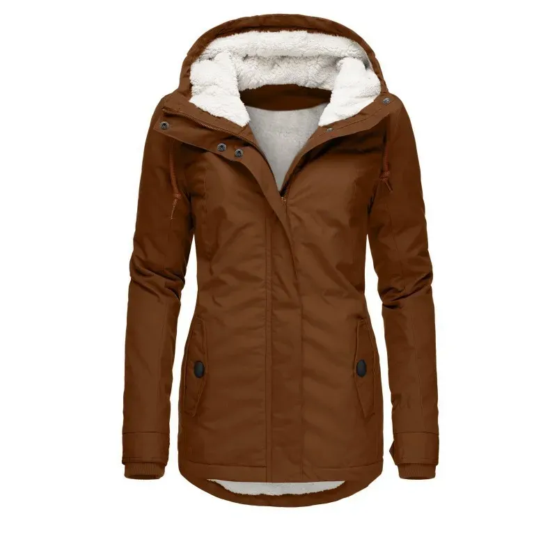 Women's Winter Faux Fur Hooded Jacket Coat - Long Sleeve Warm Velvet Parka for Fashionable Ladies thumbnail 6