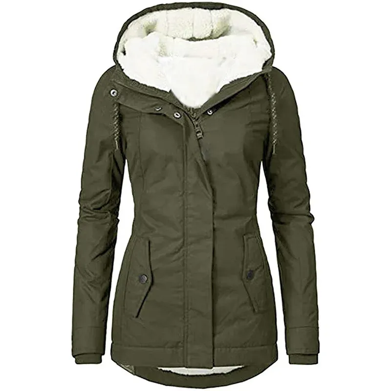 Women's Winter Faux Fur Hooded Jacket Coat - Long Sleeve Warm Velvet Parka for Fashionable Ladies thumbnail 4