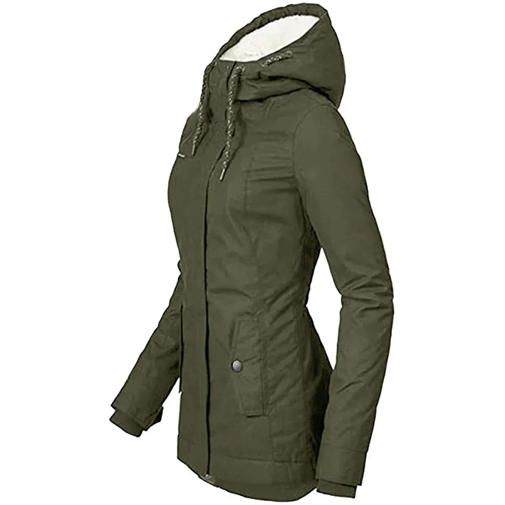 Women's Winter Faux Fur Hooded Jacket Coat - Long Sleeve Warm Velvet Parka for Fashionable Ladies thumbnail 5