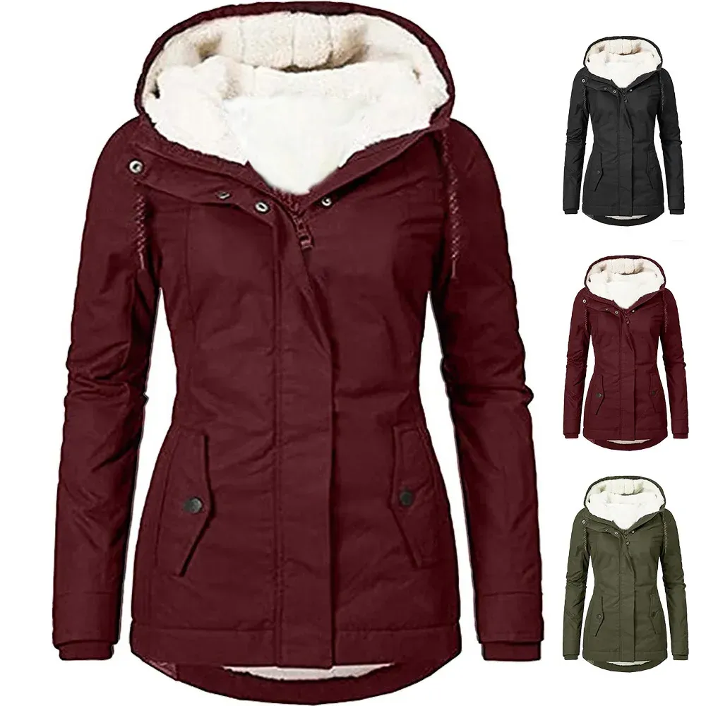 Women's Winter Faux Fur Hooded Jacket Coat - Long Sleeve Warm Velvet Parka for Fashionable Ladies thumbnail 3
