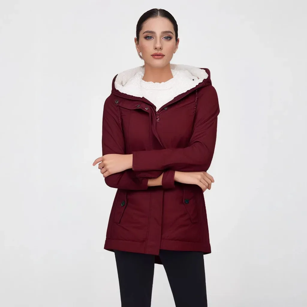 Women's Winter Faux Fur Hooded Jacket Coat - Long Sleeve Warm Velvet Parka for Fashionable Ladies thumbnail 1