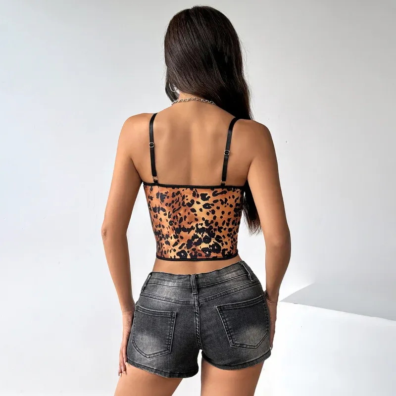 Sexy Leopard Print Strappy Crop Top - Wild Low-Cut Cami for Streetwear & Party thumbnail 5