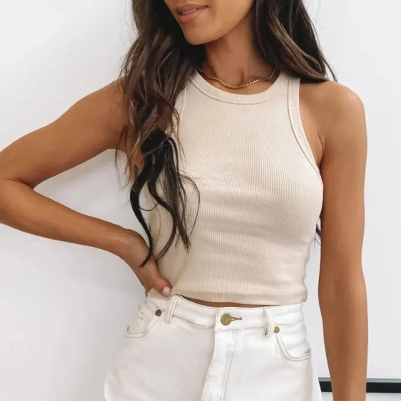 Women's Ribbed Tank Top White Summer Casual Fitness Short Vest - Knitted Off Shoulder Sexy Crop Top for Fashionable Ladies showcase 8