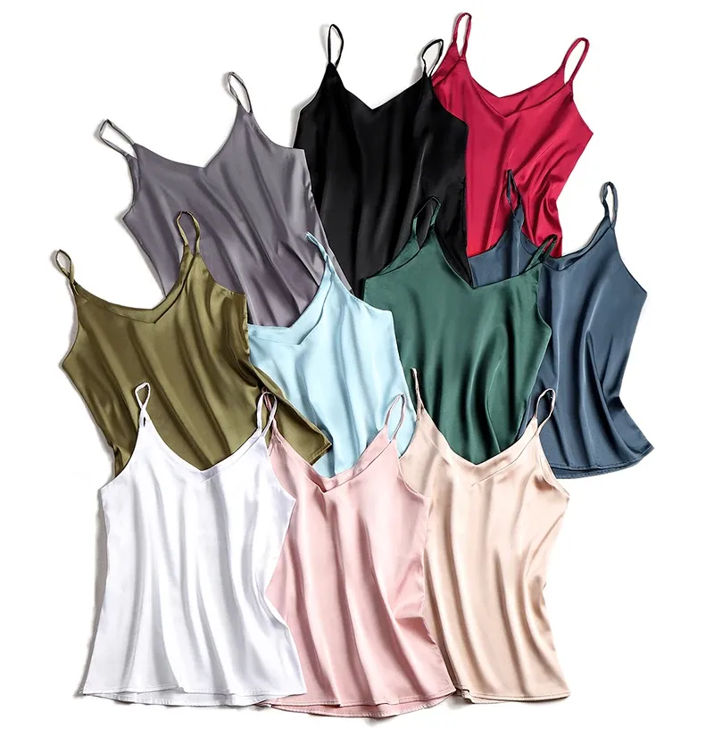 AOSSVIAO Women's Spaghetti Strap Halter Top - Sexy V-Neck Sleeveless Satin Silk Cami Tank for Summer, White, Sizes S-2XL showcase 5