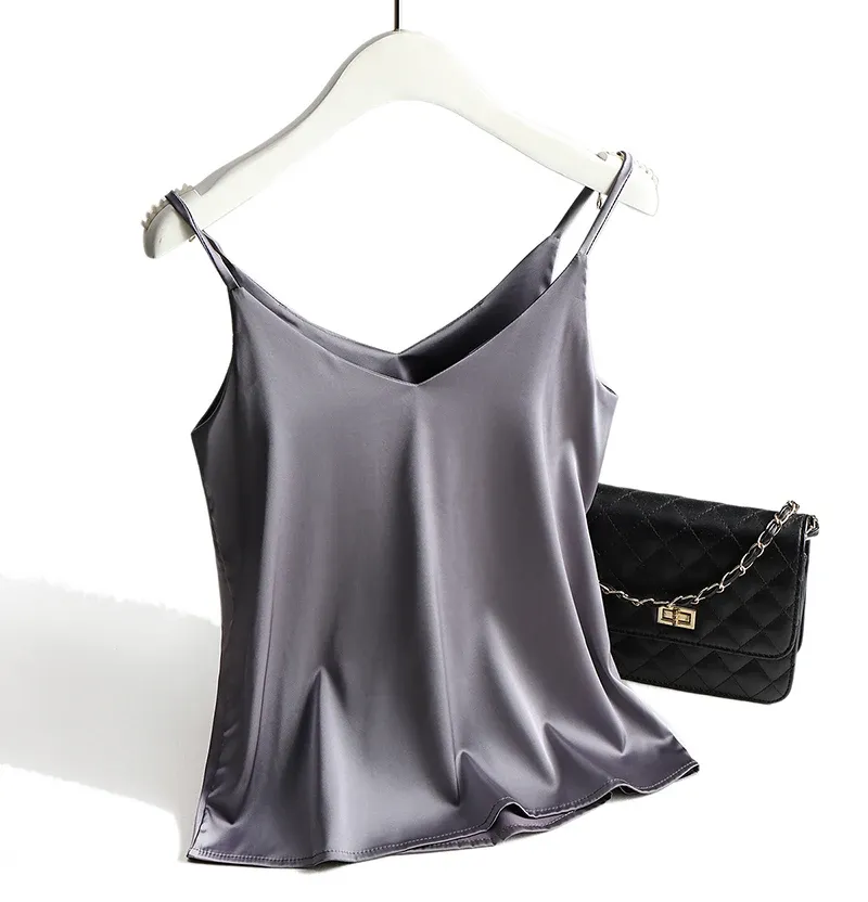 AOSSVIAO Women's Spaghetti Strap Halter Top - Sexy V-Neck Sleeveless Satin Silk Cami Tank for Summer, White, Sizes S-2XL showcase 15