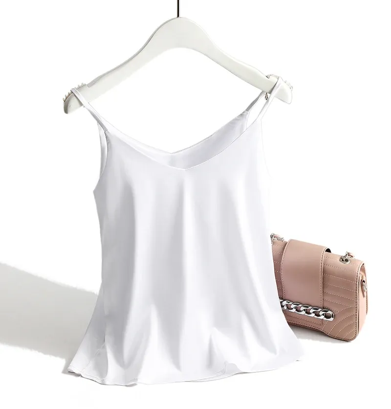 AOSSVIAO Women's Spaghetti Strap Halter Top - Sexy V-Neck Sleeveless Satin Silk Cami Tank for Summer, White, Sizes S-2XL showcase 12