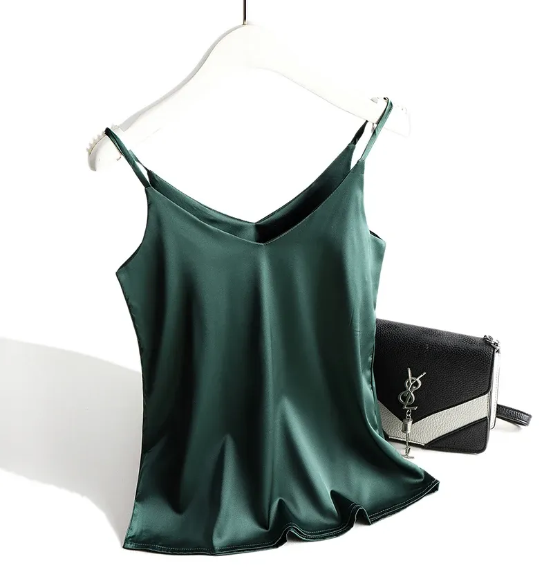 AOSSVIAO Women's Spaghetti Strap Halter Top - Sexy V-Neck Sleeveless Satin Silk Cami Tank for Summer, White, Sizes S-2XL showcase 9