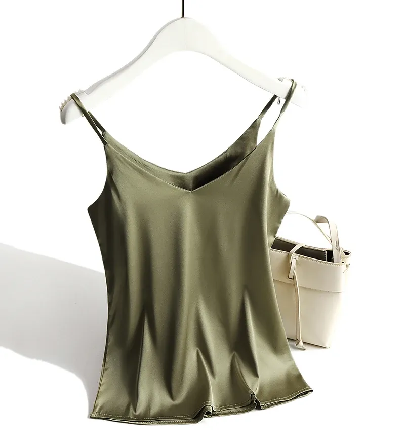 AOSSVIAO Women's Spaghetti Strap Halter Top - Sexy V-Neck Sleeveless Satin Silk Cami Tank for Summer, White, Sizes S-2XL showcase 16