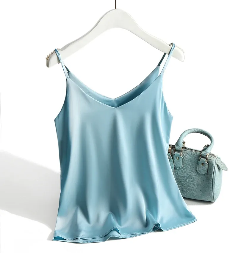 AOSSVIAO Women's Spaghetti Strap Halter Top - Sexy V-Neck Sleeveless Satin Silk Cami Tank for Summer, White, Sizes S-2XL showcase 17