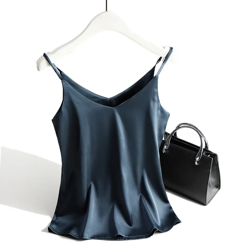 AOSSVIAO Women's Spaghetti Strap Halter Top - Sexy V-Neck Sleeveless Satin Silk Cami Tank for Summer, White, Sizes S-2XL showcase 10