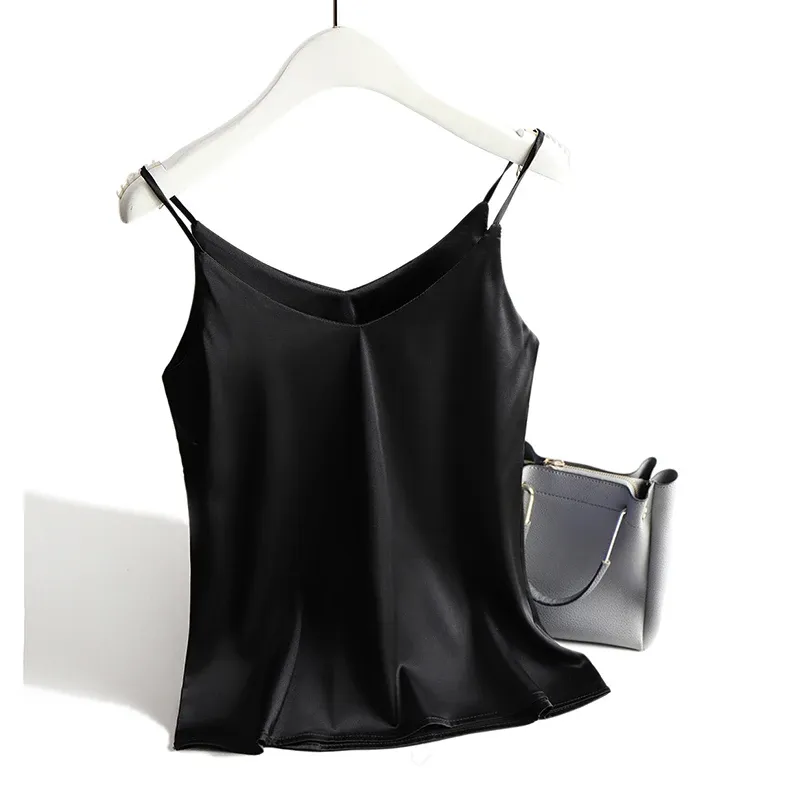 AOSSVIAO Women's Spaghetti Strap Halter Top - Sexy V-Neck Sleeveless Satin Silk Cami Tank for Summer, White, Sizes S-2XL showcase 11