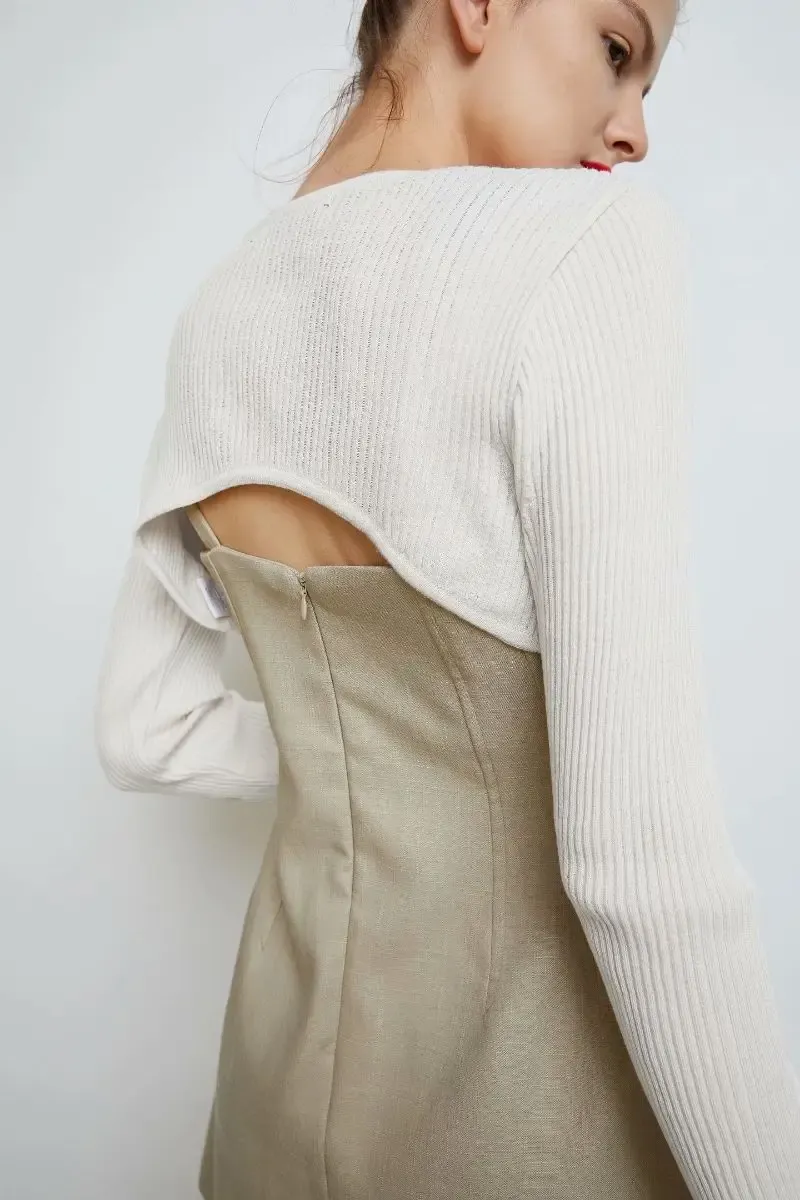Women's Long Sleeve Crop Top - Y2k Aesthetic Knitted T-Shirt, O-Neck, Black/White, Spring/Autumn Fashion for a Chic Harajuku Look showcase 6