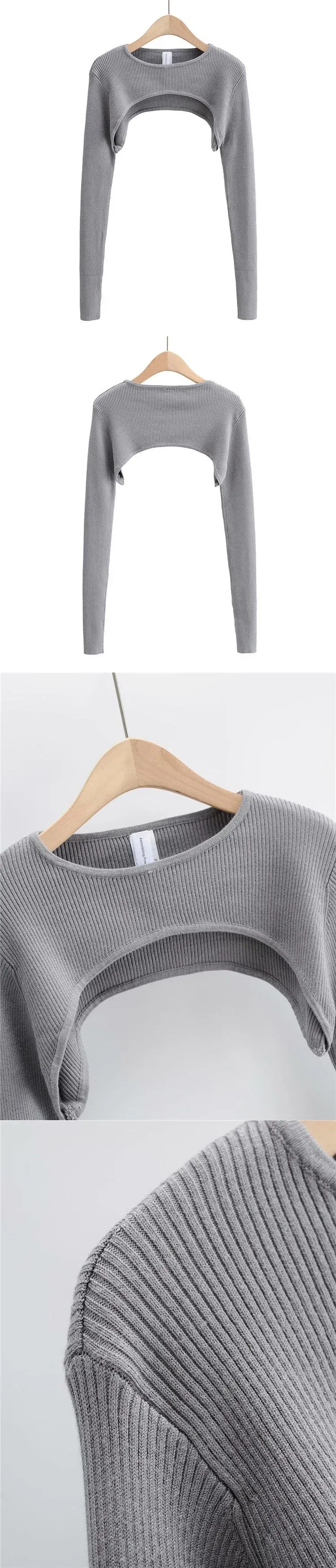 Women's Long Sleeve Crop Top - Y2k Aesthetic Knitted T-Shirt, O-Neck, Black/White, Spring/Autumn Fashion for a Chic Harajuku Look showcase 13