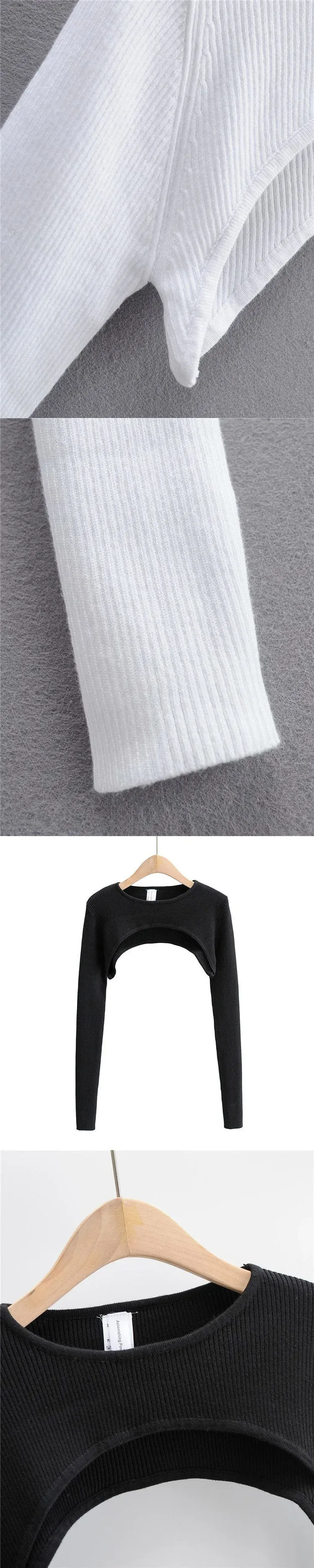 Women's Long Sleeve Crop Top - Y2k Aesthetic Knitted T-Shirt, O-Neck, Black/White, Spring/Autumn Fashion for a Chic Harajuku Look showcase 10