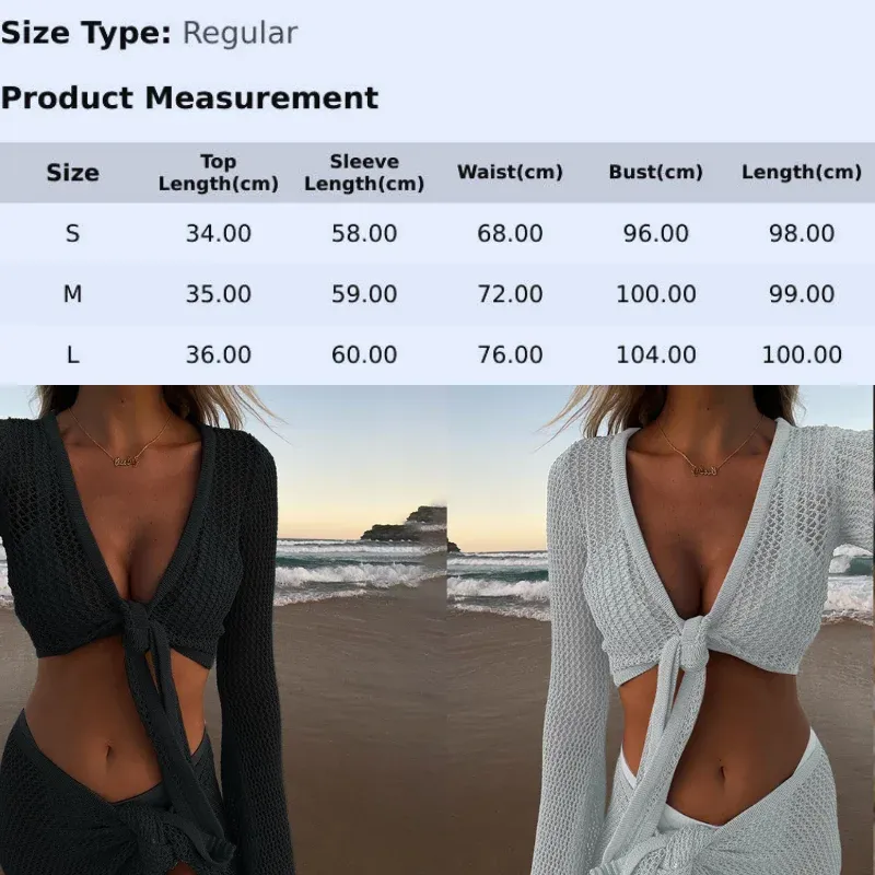 Anfilia Women's Long Sleeve Knit Crop Cover Up Top and Skirt Set - Casual Fashion Two-Piece Outfit for All Seasons thumbnail 5