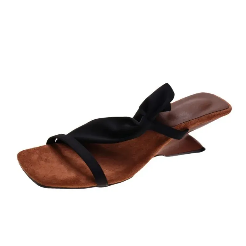 Women's Fashion Square Toe Wedge High Heels Sandals - Stylish Summer Flip Flops for Parties & Casual Wear thumbnail 6
