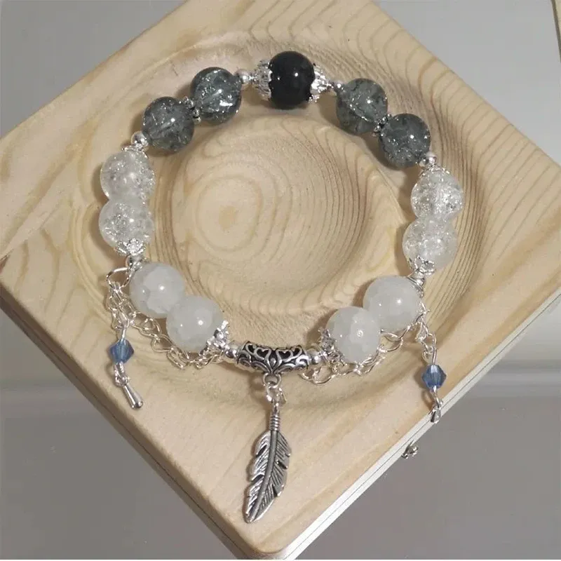 Fashion Feather Butterfly Beaded Bracelet for Women & Girls - Elegant Light Luxury Jewelry Gift, Handmade Glass Beads, Elastic 15cm showcase 5