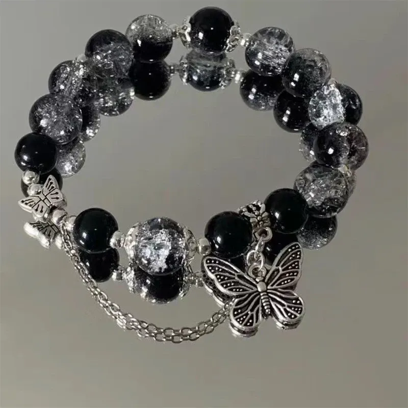 Fashion Feather Butterfly Beaded Bracelet for Women & Girls - Elegant Light Luxury Jewelry Gift, Handmade Glass Beads, Elastic 15cm showcase 8