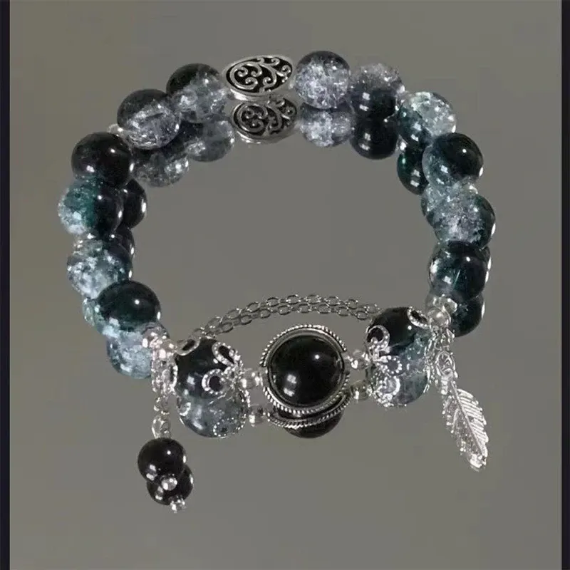 Fashion Feather Butterfly Beaded Bracelet for Women & Girls - Elegant Light Luxury Jewelry Gift, Handmade Glass Beads, Elastic 15cm showcase 7