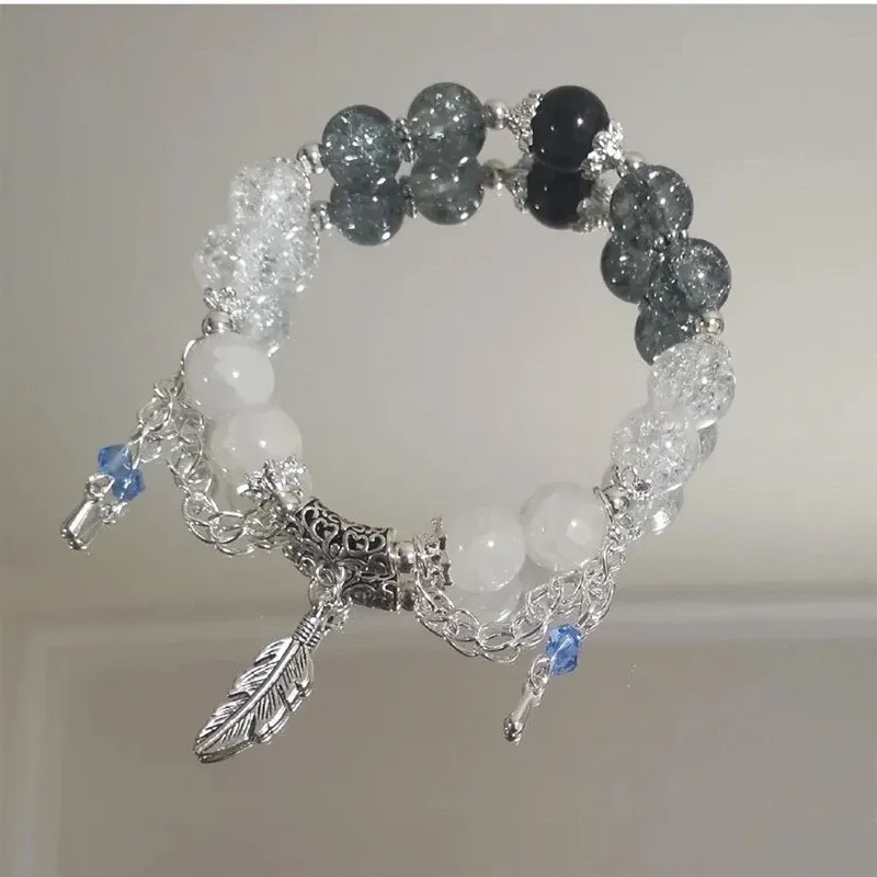 Fashion Feather Butterfly Beaded Bracelet for Women & Girls - Elegant Light Luxury Jewelry Gift, Handmade Glass Beads, Elastic 15cm showcase 4