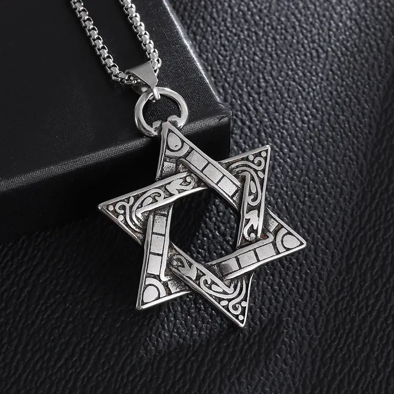 Stainless Steel Solomon Star of David Pendant Necklace for Men - Six-Pointed Jewish Star Jewelry, New Year Gift