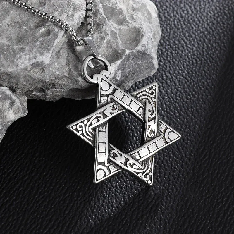 Stainless Steel Solomon Star of David Pendant Necklace for Men - Six-Pointed Jewish Star Jewelry, New Year Gift thumbnail 4