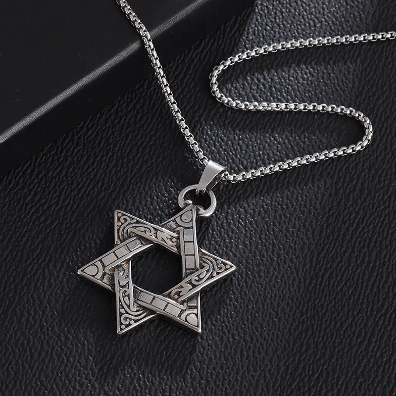 Stainless Steel Solomon Star of David Pendant Necklace for Men - Six-Pointed Jewish Star Jewelry, New Year Gift showcase 6