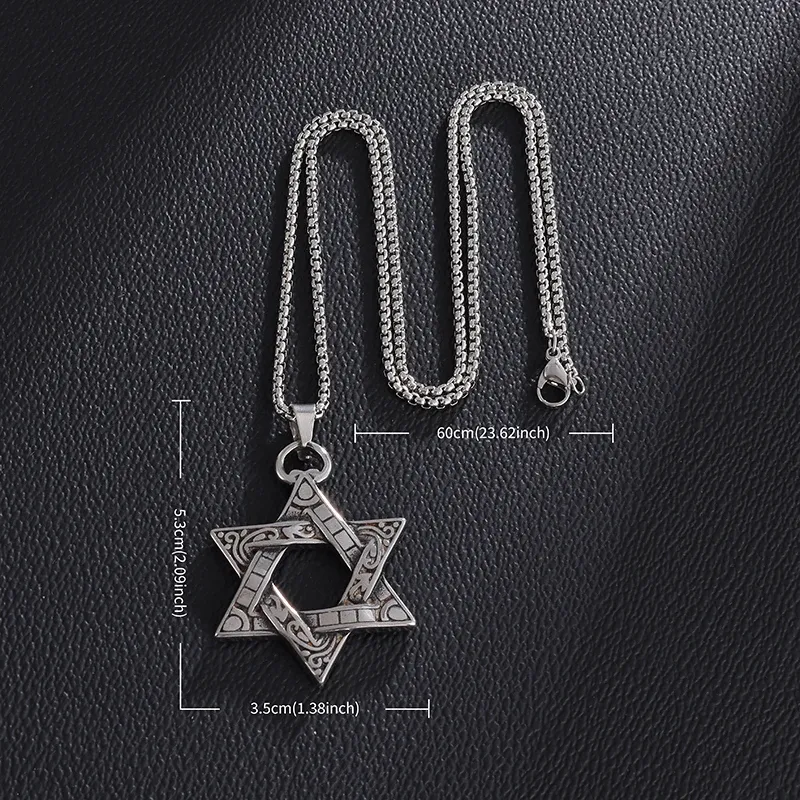 Stainless Steel Solomon Star of David Pendant Necklace for Men - Six-Pointed Jewish Star Jewelry, New Year Gift showcase 3