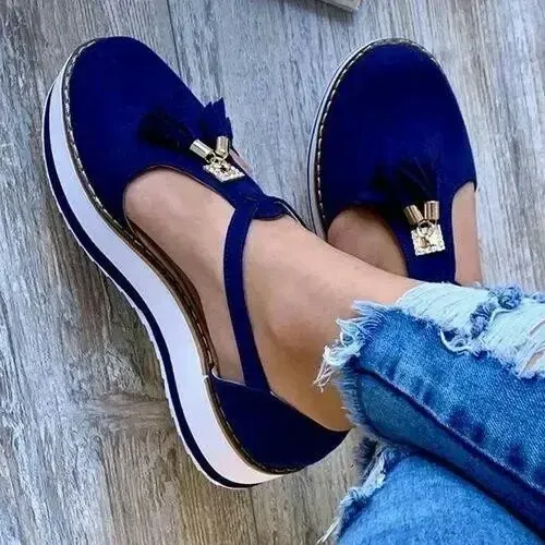 Summer Platform Roman Sandals for Women - Thick Bottom, Tassel Detail, Plus Size, PU Leather Slip-On Casual Shoes for Leisure thumbnail 1