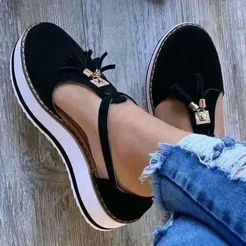 Summer Platform Roman Sandals for Women - Thick Bottom, Tassel Detail, Plus Size, PU Leather Slip-On Casual Shoes for Leisure thumbnail 3