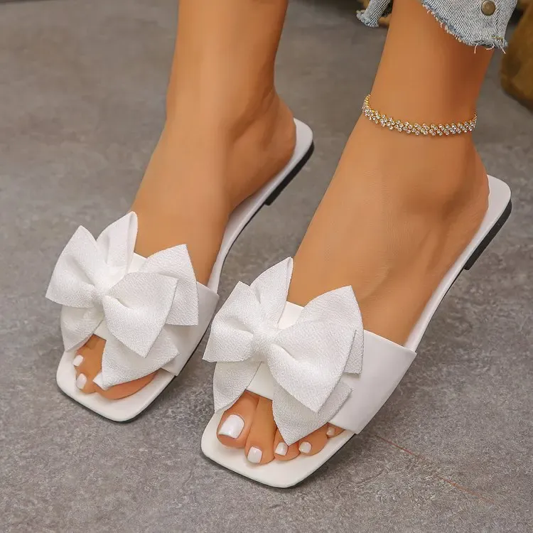 Women's Fashion Bow Tie Flat Sandals - Lightweight Summer Beach Slides for Casual Outdoor Wear showcase 7