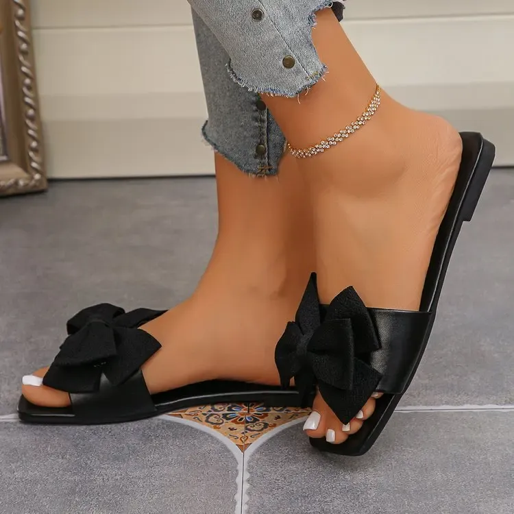 Women's Fashion Bow Tie Flat Sandals - Lightweight Summer Beach Slides for Casual Outdoor Wear showcase 19