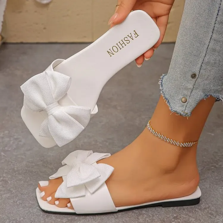 Women's Fashion Bow Tie Flat Sandals - Lightweight Summer Beach Slides for Casual Outdoor Wear showcase 11