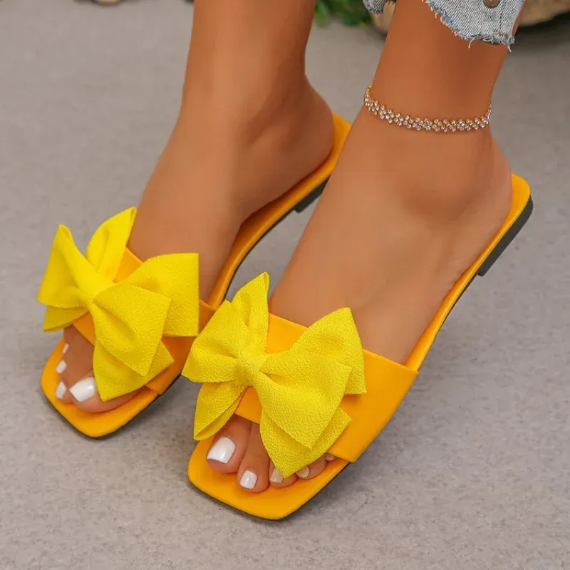 Women's Fashion Bow Tie Flat Sandals - Lightweight Summer Beach Slides for Casual Outdoor Wear thumbnail 6