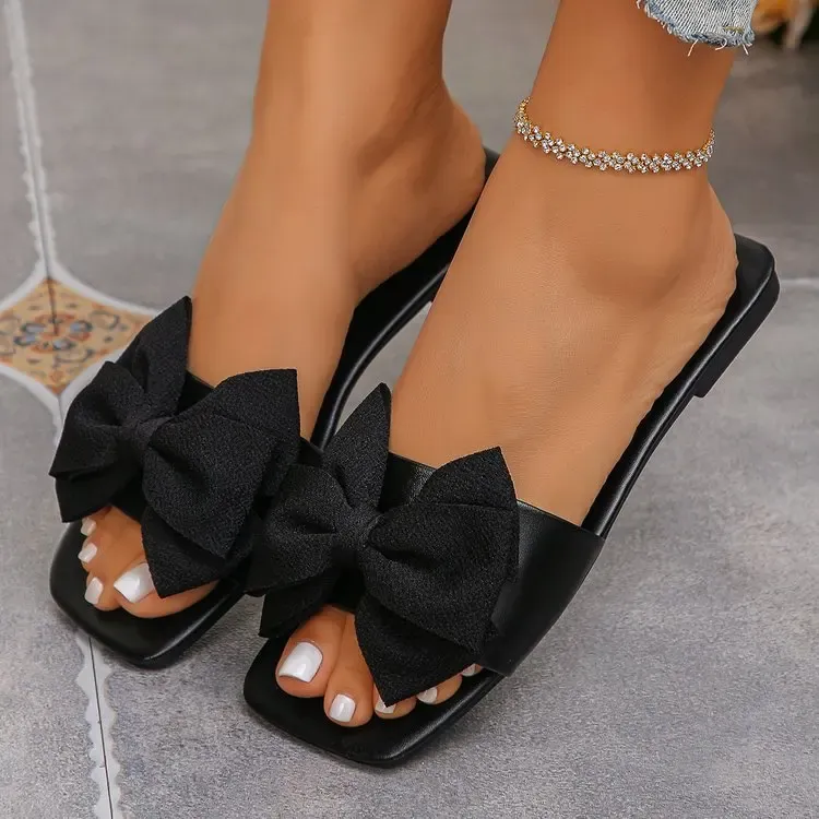 Women's Fashion Bow Tie Flat Sandals - Lightweight Summer Beach Slides for Casual Outdoor Wear showcase 18