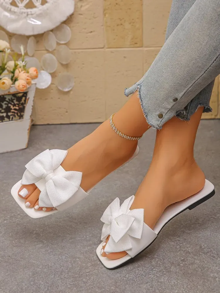 Women's Fashion Bow Tie Flat Sandals - Lightweight Summer Beach Slides for Casual Outdoor Wear showcase 14