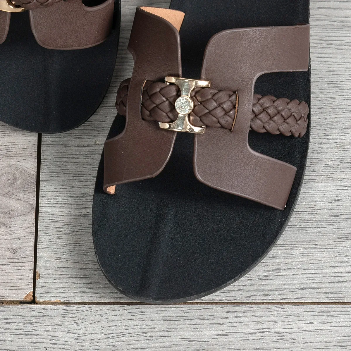 Women's Braided Strap Flat Sandals with Gold Rhinestone Buckle - Comfortable & Chic Daily Wear Shoes for Shopping & Outings showcase 17