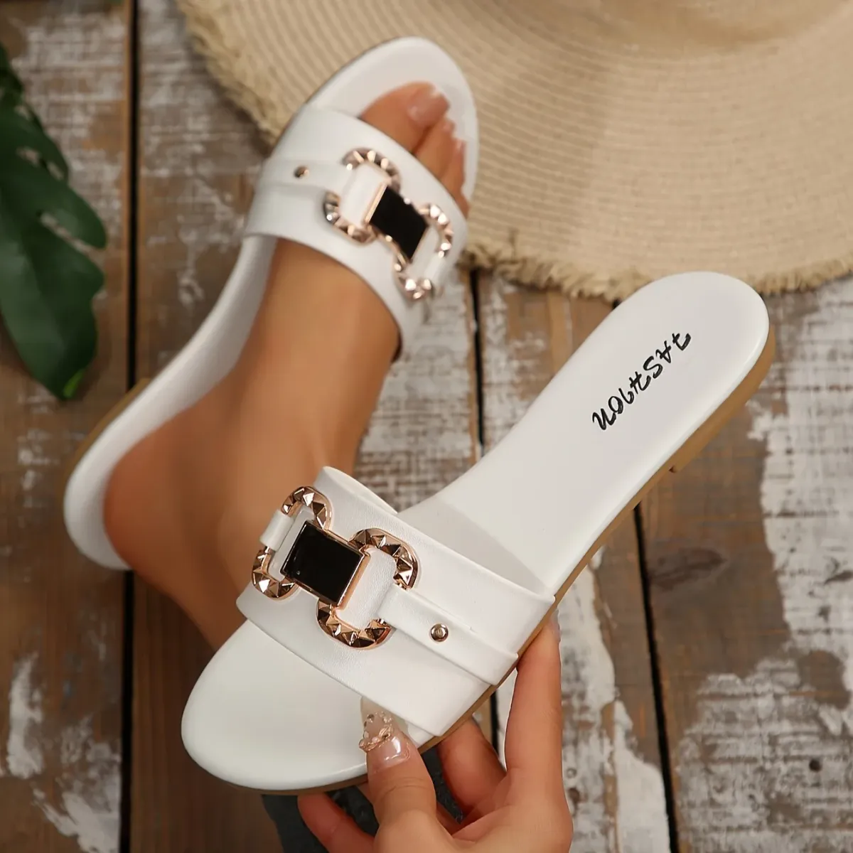 Women's Fashionable Flat Sandals - Comfortable Large Size Slip-On Shoes with Round Toe, Perfect for Daily Wear, Beach Vacations, and Travel showcase 3