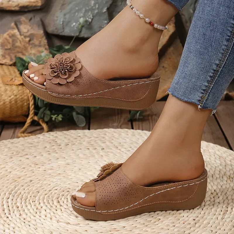 Retro Flower Wedge Slippers for Women - Summer Platform Sandals with Thick Anti-Slip Sole, Perfect for Beach and Outdoor Wear showcase 12