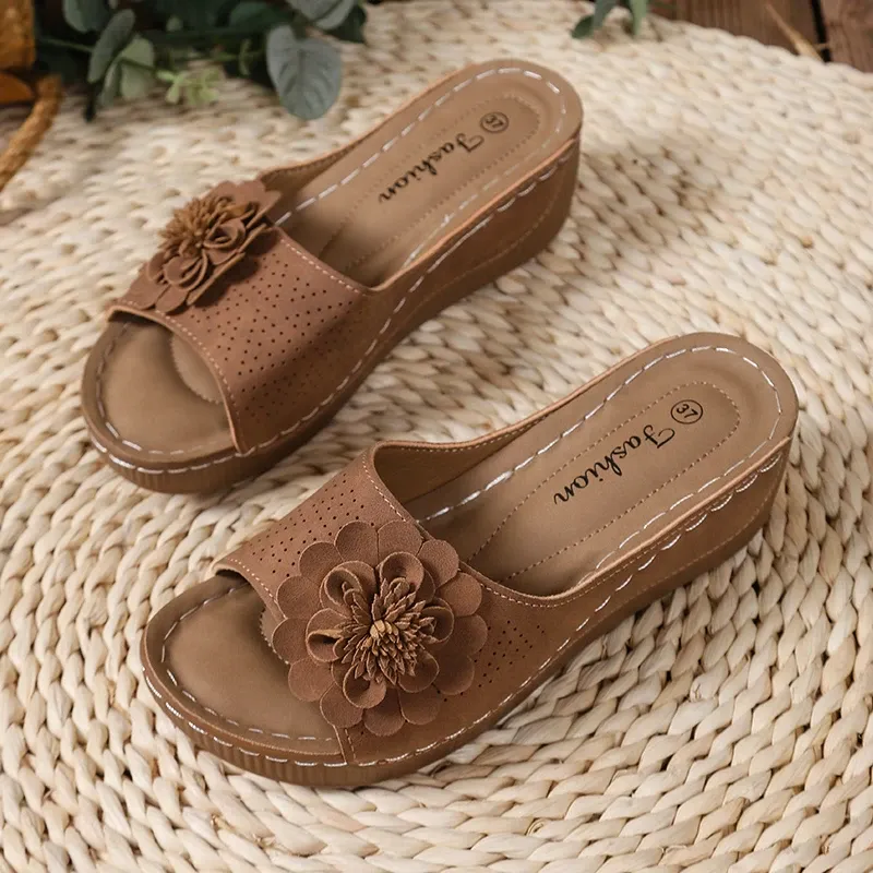 Retro Flower Wedge Slippers for Women - Summer Platform Sandals with Thick Anti-Slip Sole, Perfect for Beach and Outdoor Wear showcase 13