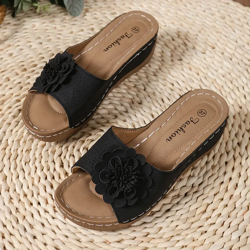 Retro Flower Wedge Slippers for Women - Summer Platform Sandals with Thick Anti-Slip Sole, Perfect for Beach and Outdoor Wear showcase 17