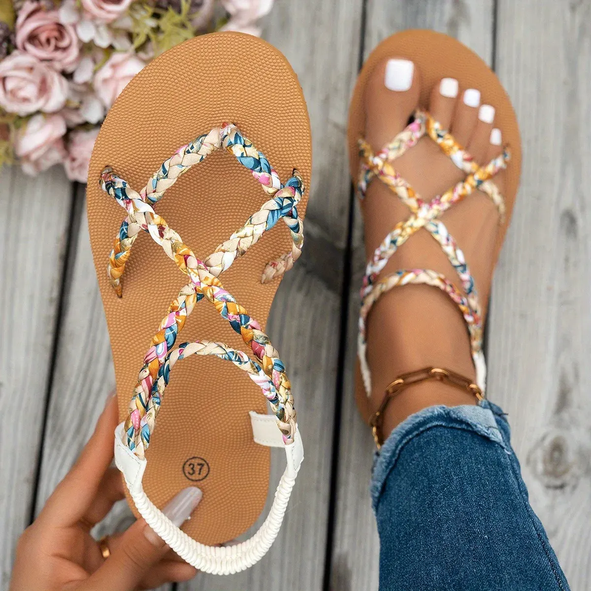 Women's Fashionable Lightweight Large Size Beach Sandals Summer New Round Head Comfortable Fish Mouth Casual Slides thumbnail 5