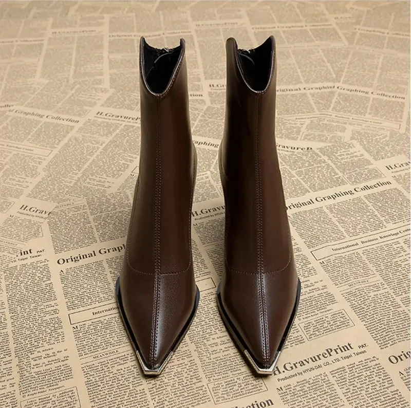 Elegant Women's Pointed Toe Ankle Boots - Fashion Square High Heel with Back Zipper, Chic Winter Footwear for Ladies showcase 8