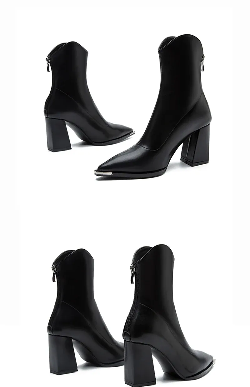 Elegant Women's Pointed Toe Ankle Boots - Fashion Square High Heel with Back Zipper, Chic Winter Footwear for Ladies showcase 15
