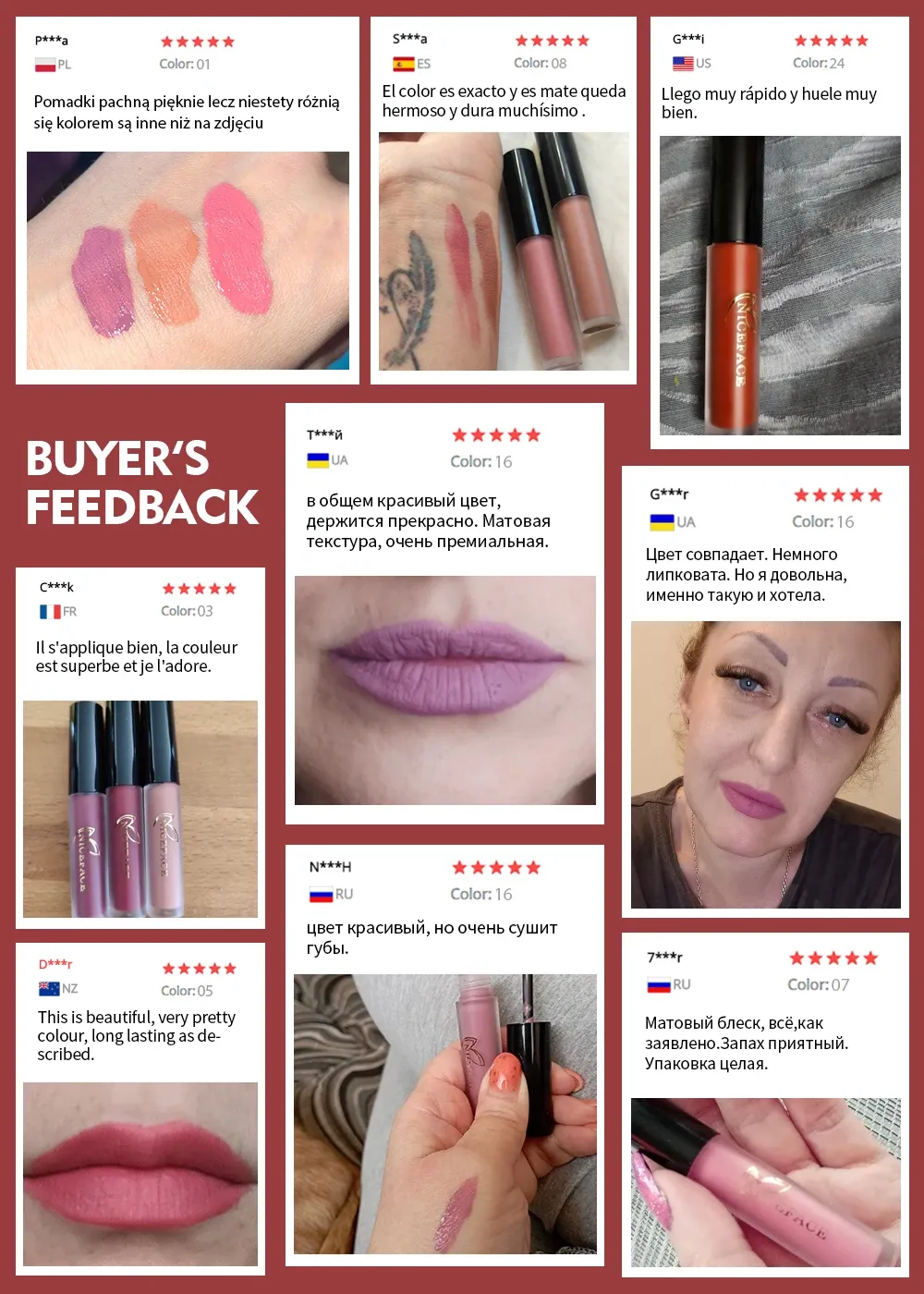 NICEFACE 25 Color Waterproof Matte Lip Gloss Set - Long-Lasting Liquid Lipstick, Non-Stick Cup, Rich Pigment, Professional Cosmetic Makeup for All Occasions showcase 3