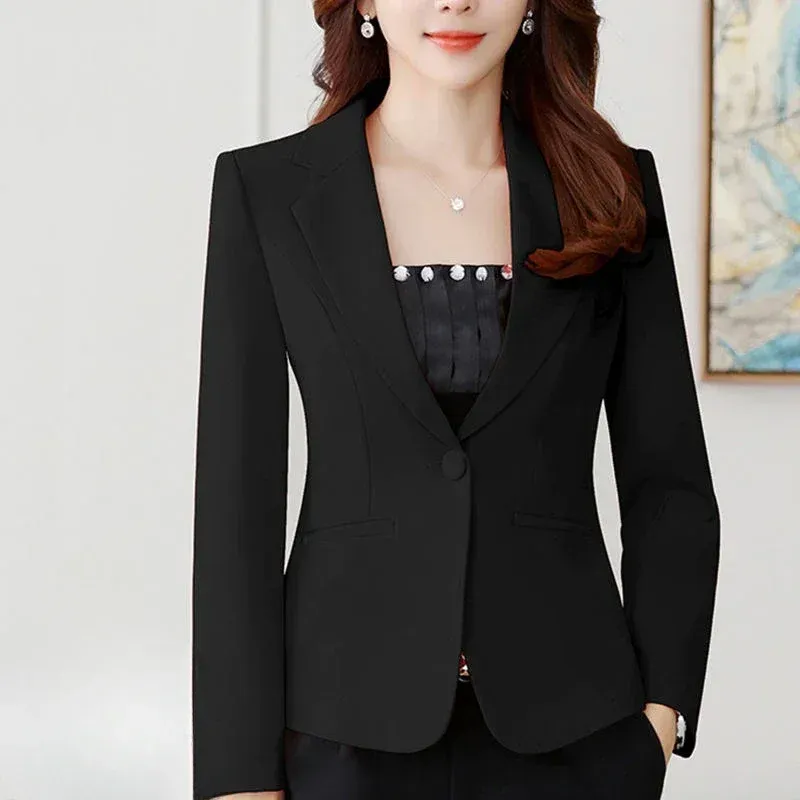 Women's Pink Slim Fit Blazer Jacket - Korean Style Casual Chic Elegant Short Sleeve Top for Spring/Autumn thumbnail 2