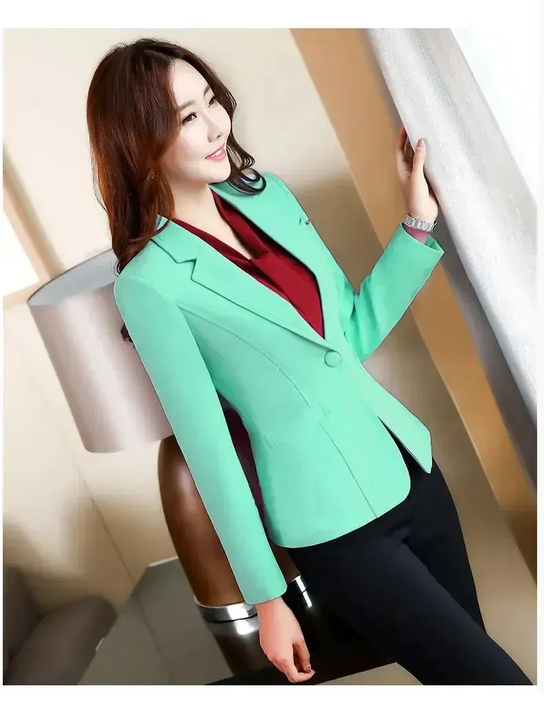 Women's Pink Slim Fit Blazer Jacket - Korean Style Casual Chic Elegant Short Sleeve Top for Spring/Autumn showcase 13