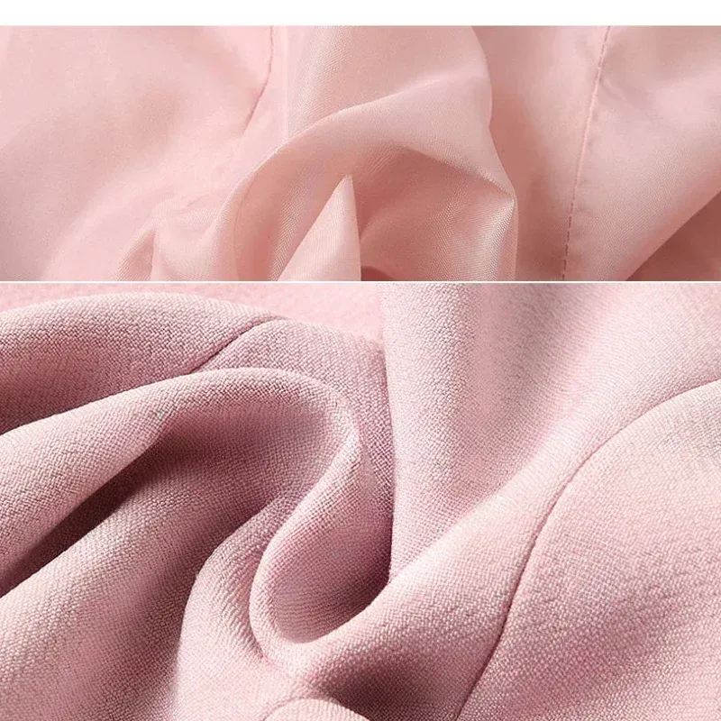 Women's Pink Slim Fit Blazer Jacket - Korean Style Casual Chic Elegant Short Sleeve Top for Spring/Autumn thumbnail 6